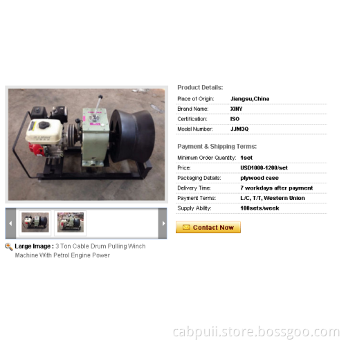 3 Ton Cable Drum Pulling Winch Machine With Petrol Engine Power